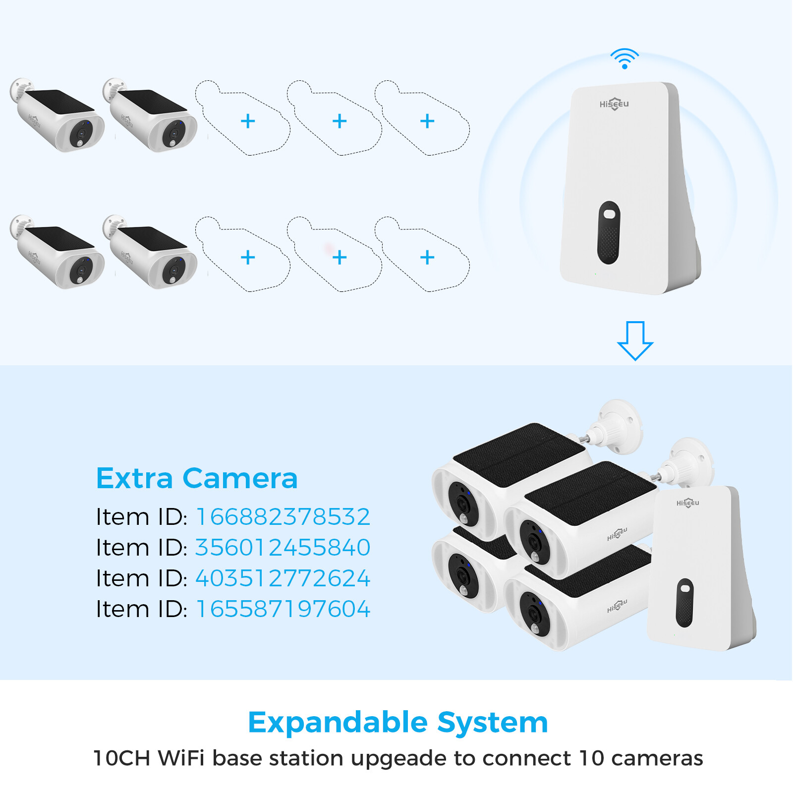 Hiseeu 4MP 10CH Wireless WIFI Solar Battery Powered Security Camera System Audio
