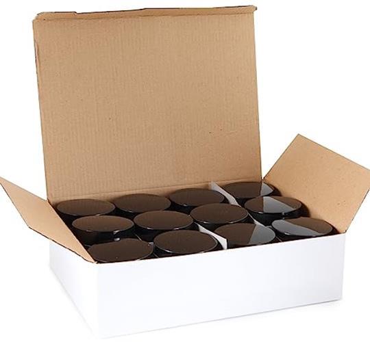 12 Pack 4Oz Amber Round Glass Jars With Inner Liners Black Lids Empty Glass