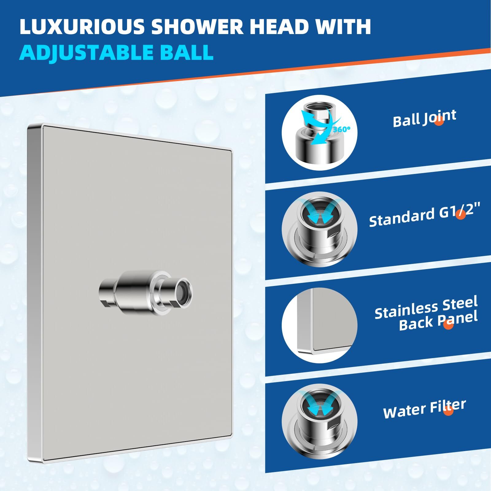 Thickness Metal Rain Shower Head,12 Inch High Pressure Square Large Shower Heads