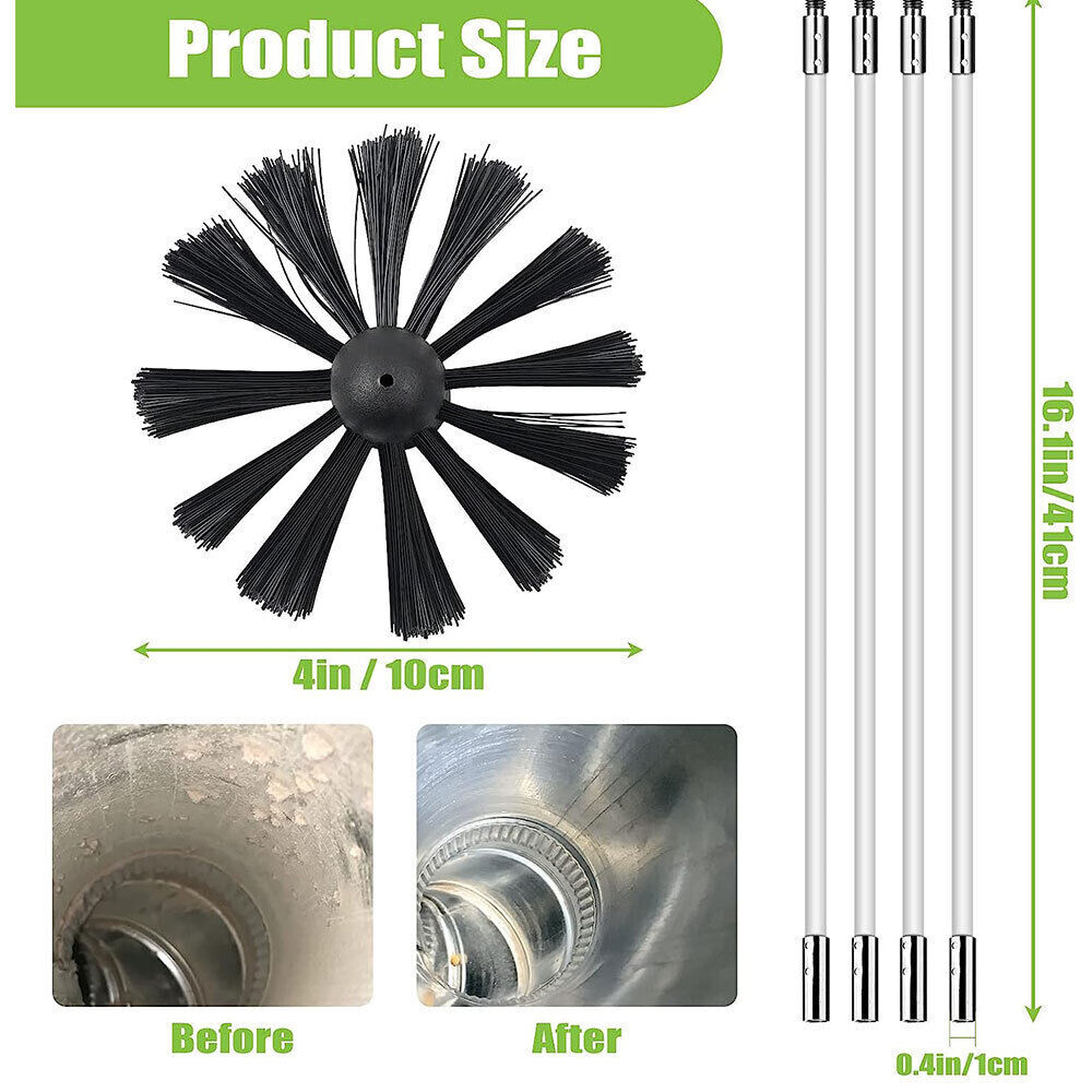 24pcs Flue Sweeping Brush & Rod Kit Soot cleaning Rods Chimney Sweep Set Plastic