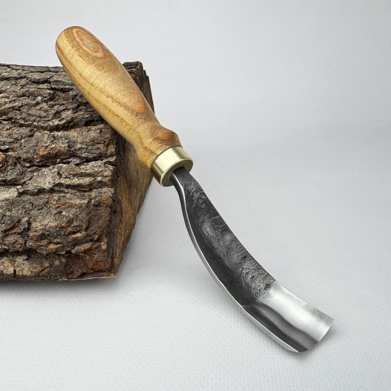 Wood Carving Gouge – Hand-Forged 52100 Steel, Ash Handle, Sharp Curved Chisel
