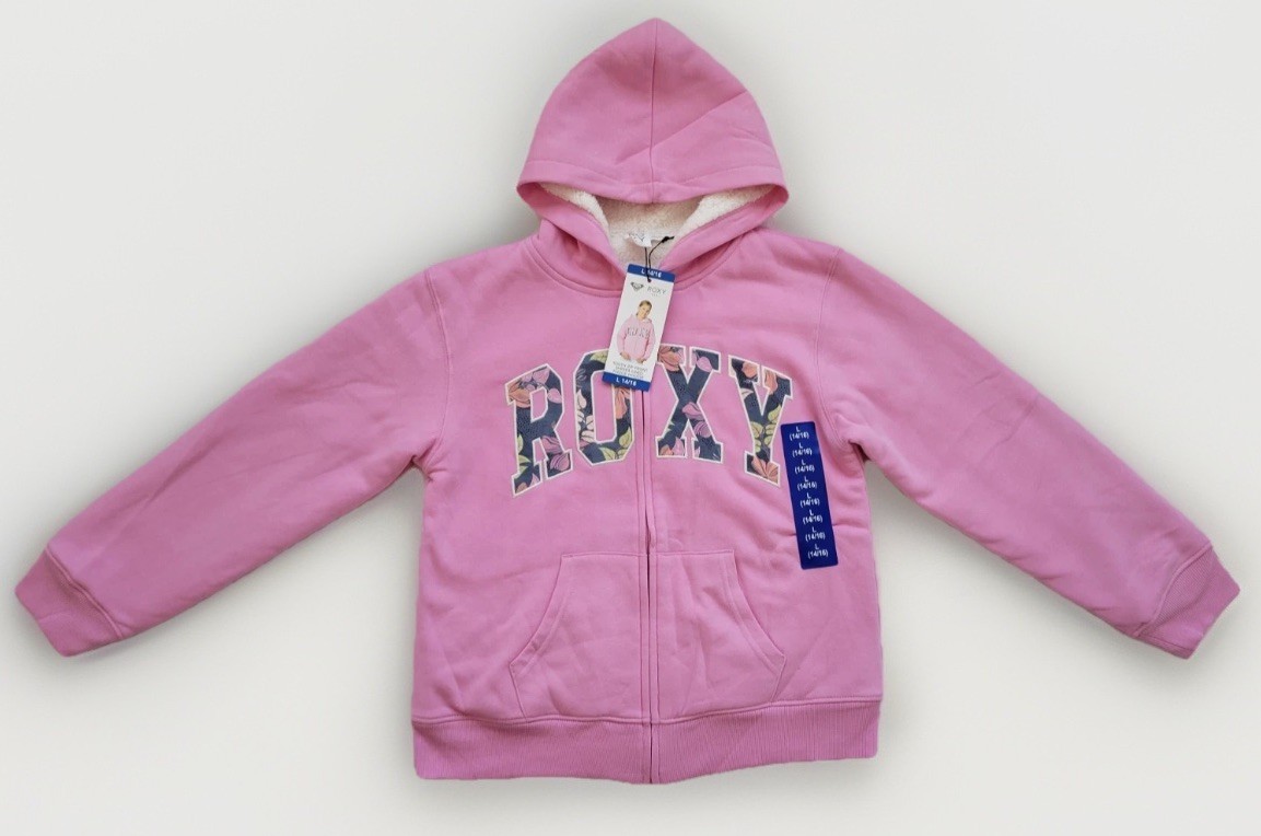 Roxy pink girls fleece hoodie jacket Large 14/16 sherpa lined full zip