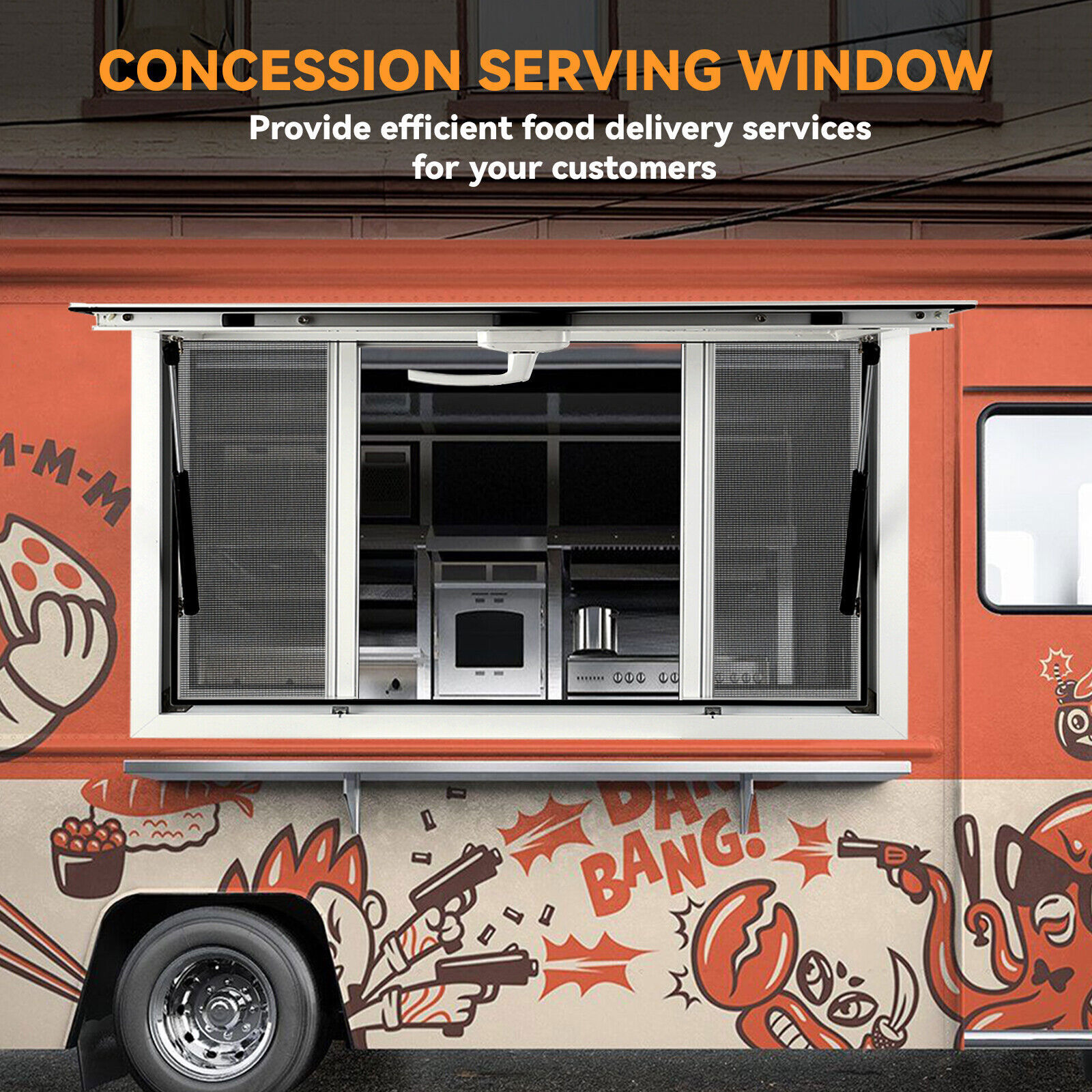 Concession Stand Food Trucks Serving Window with Sliding Screen Windows & Awning
