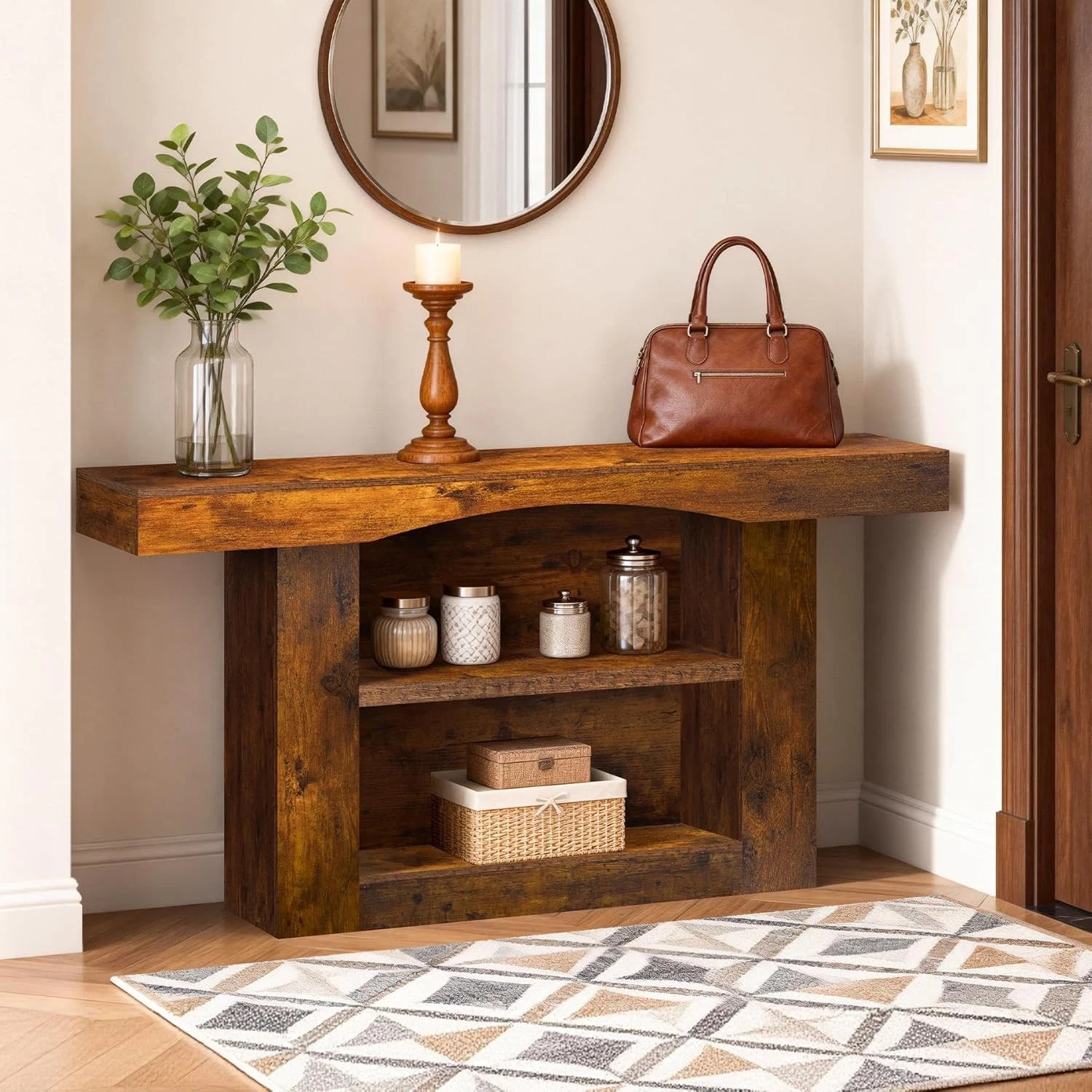 Console Table with Socket 63 Inch Entryway Table Three-Shelf Cabinet Sofa Table