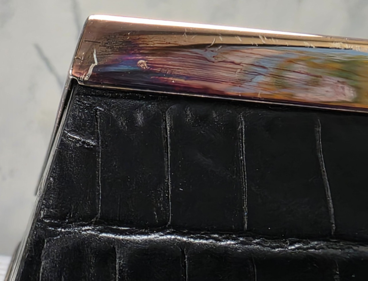 Waterford Free Standing Desk Clock, Faux Black Crocodile & Silver Plate Outline