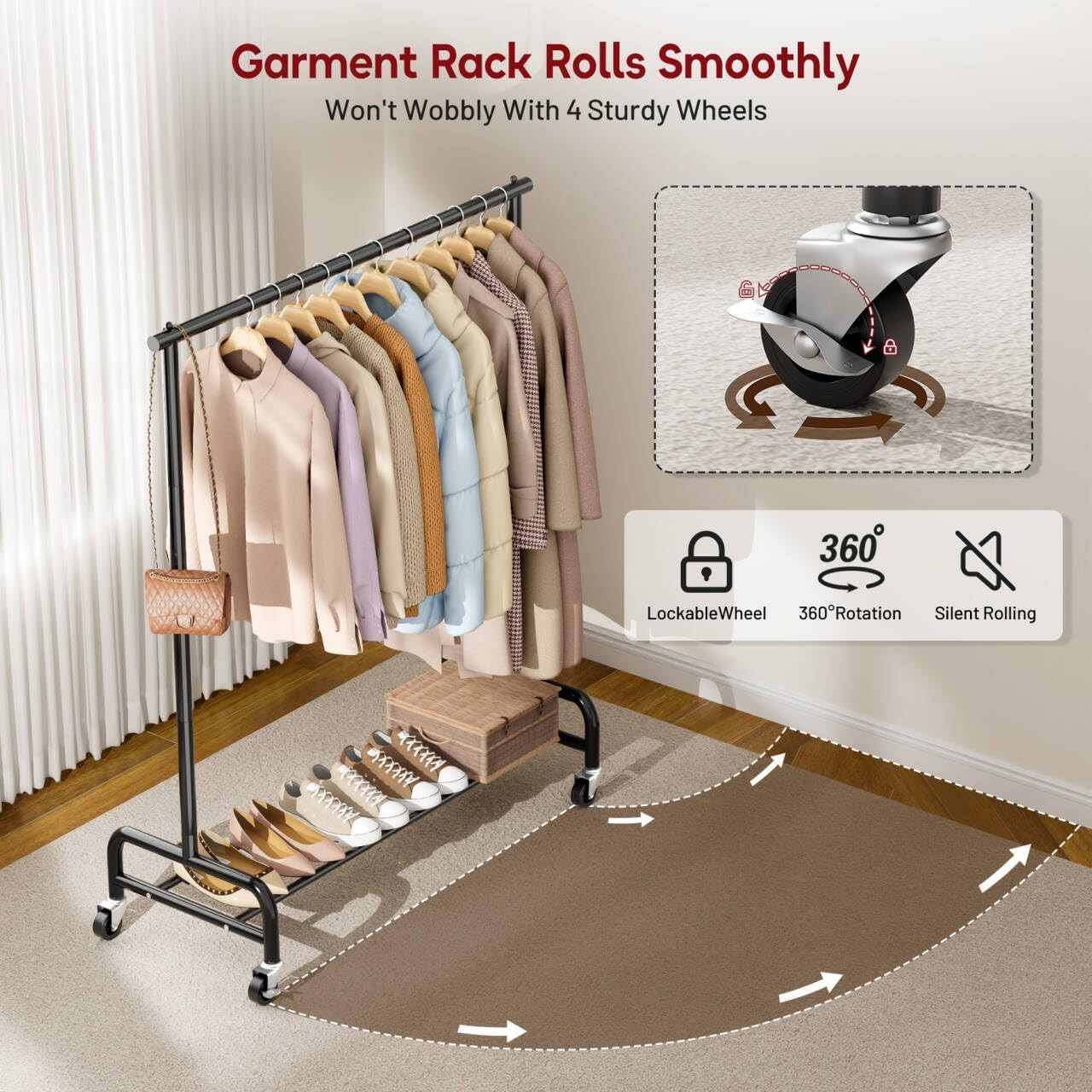 Heavy Duty Clothing Racks for Hanging Clothes Rack, 43" Wide Rolling Garment Rac