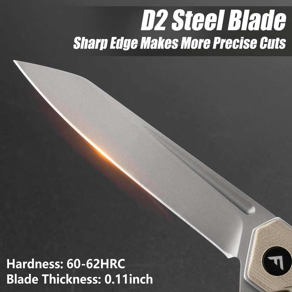 FLISSA Folding Knife Pocket Knife with D2 Steel Blade G10 Handle Pocket Clip USA