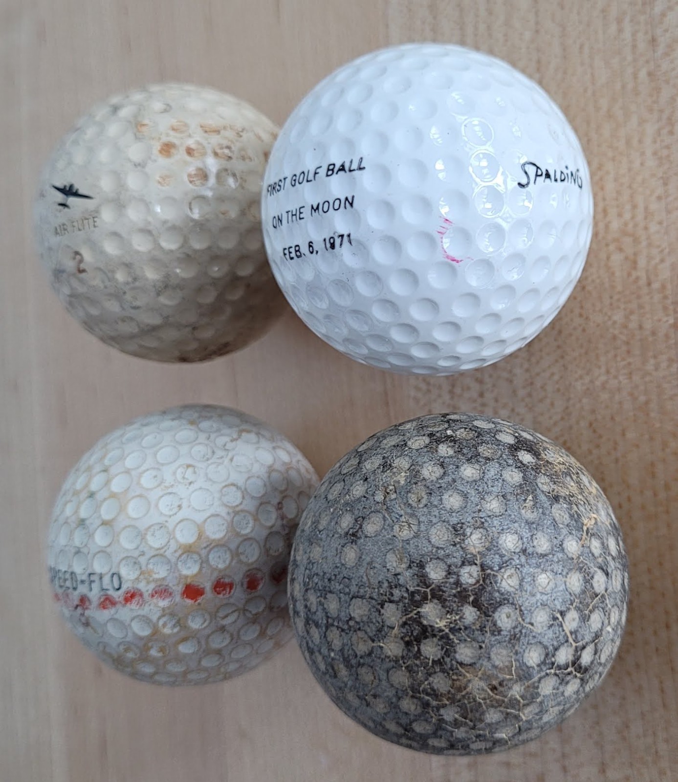 4 Antique Vintage Golf Balls Walter Hagen Speed Flo Moon Airplane Espinosa