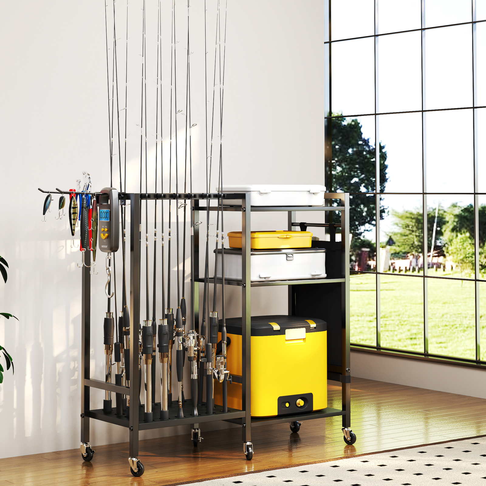 TC-HOMENY 16Rod Fishing Rod Holder Rack Fishing Gear Equipment Tackle Organizer