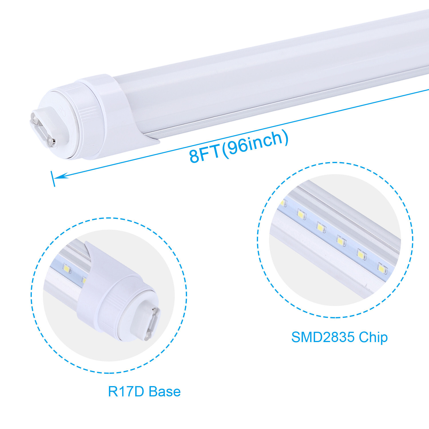 T8 8FT R17D HO Led Tube Light Bulbs 8 Foot 45W 65W 90W 8' Led Shop Light 6000K