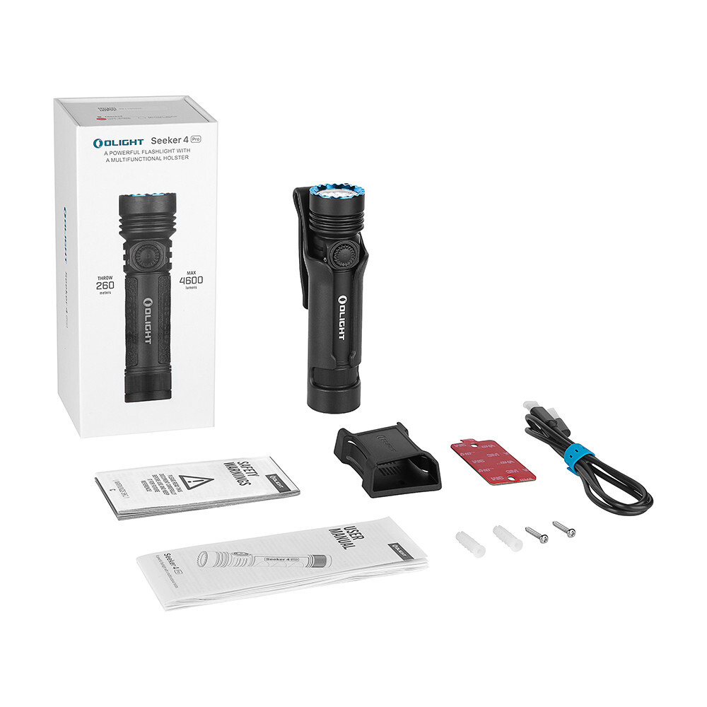 Olight Seeker 4 Pro Matte Black Flashlight, Versatile Holster, 4600L, Neutral WH