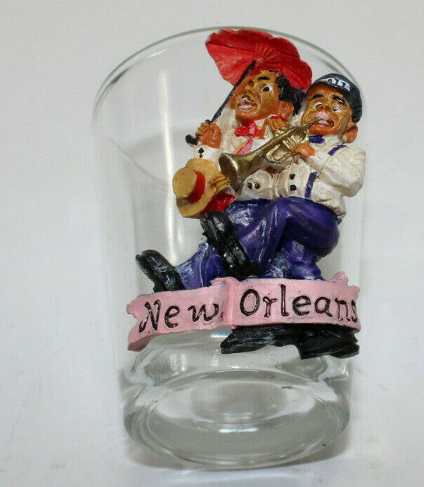 New Orleans JAZZ Players Band 3D resin Shot Glass Red Umbrella Trumpet Vintage