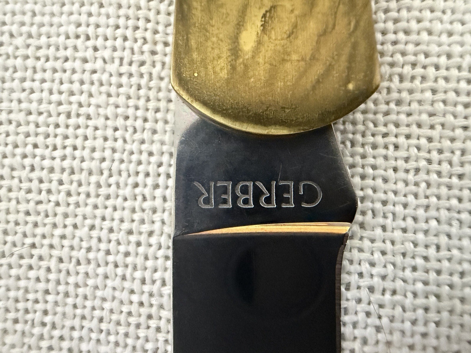 Vintage GERBER Portland OR USA Folding Lockback Knife w/ Sheath & Box Brass/Wood