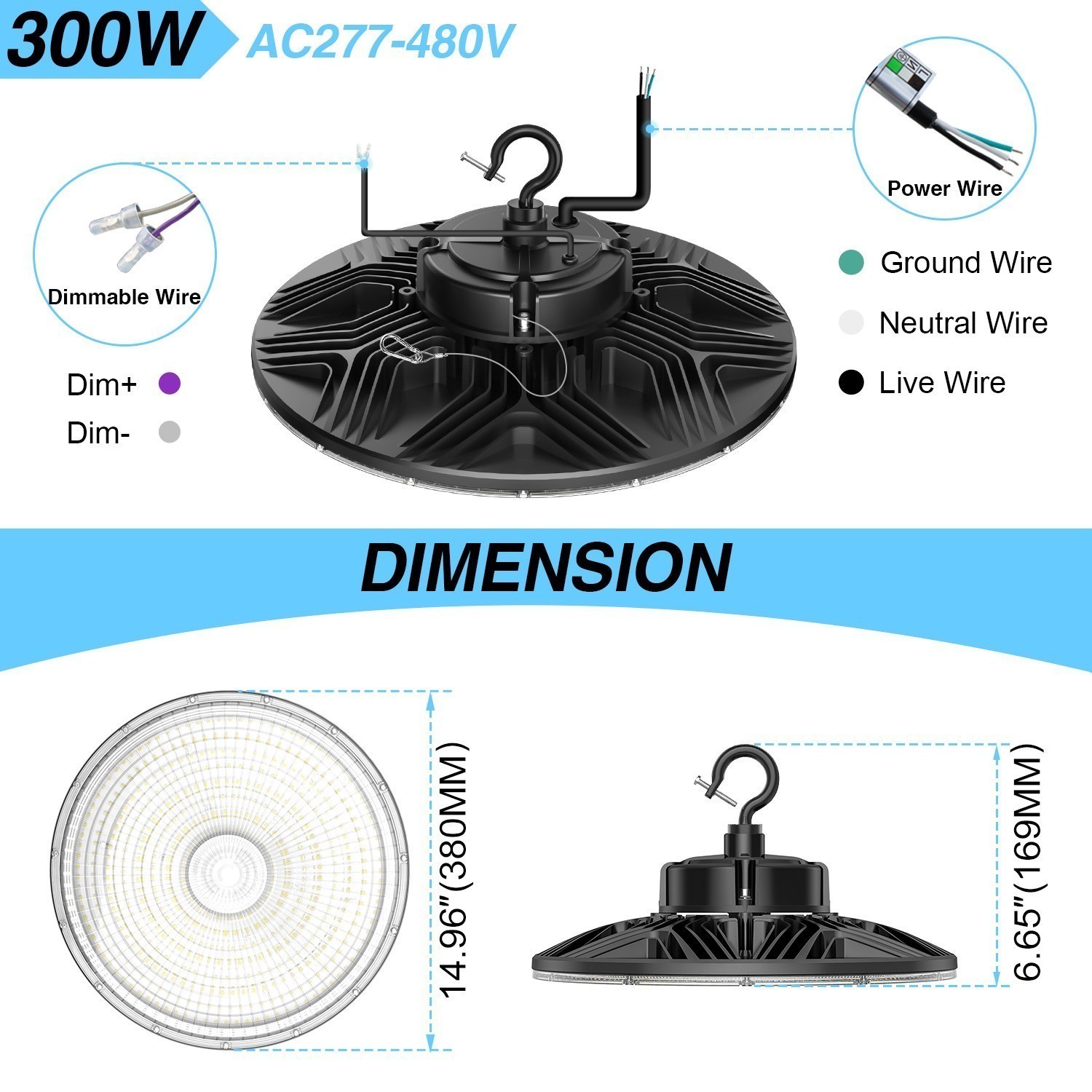 10 X 300W UFO LED High Bay Light Warehouse Factory Industrial Lamp 43500LM 5000K