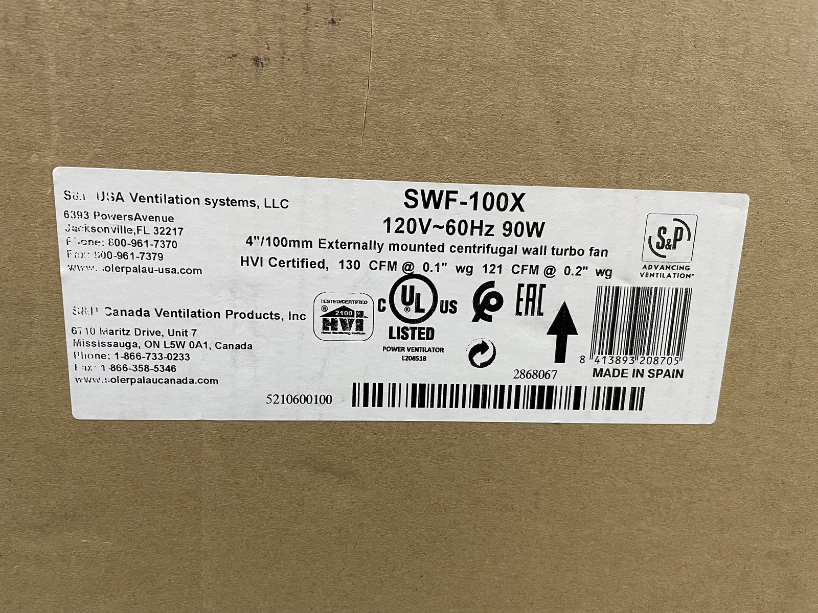 Soler and Palau SWF-100X 4"/100MM Externally Mounted Centrifugal steel/White