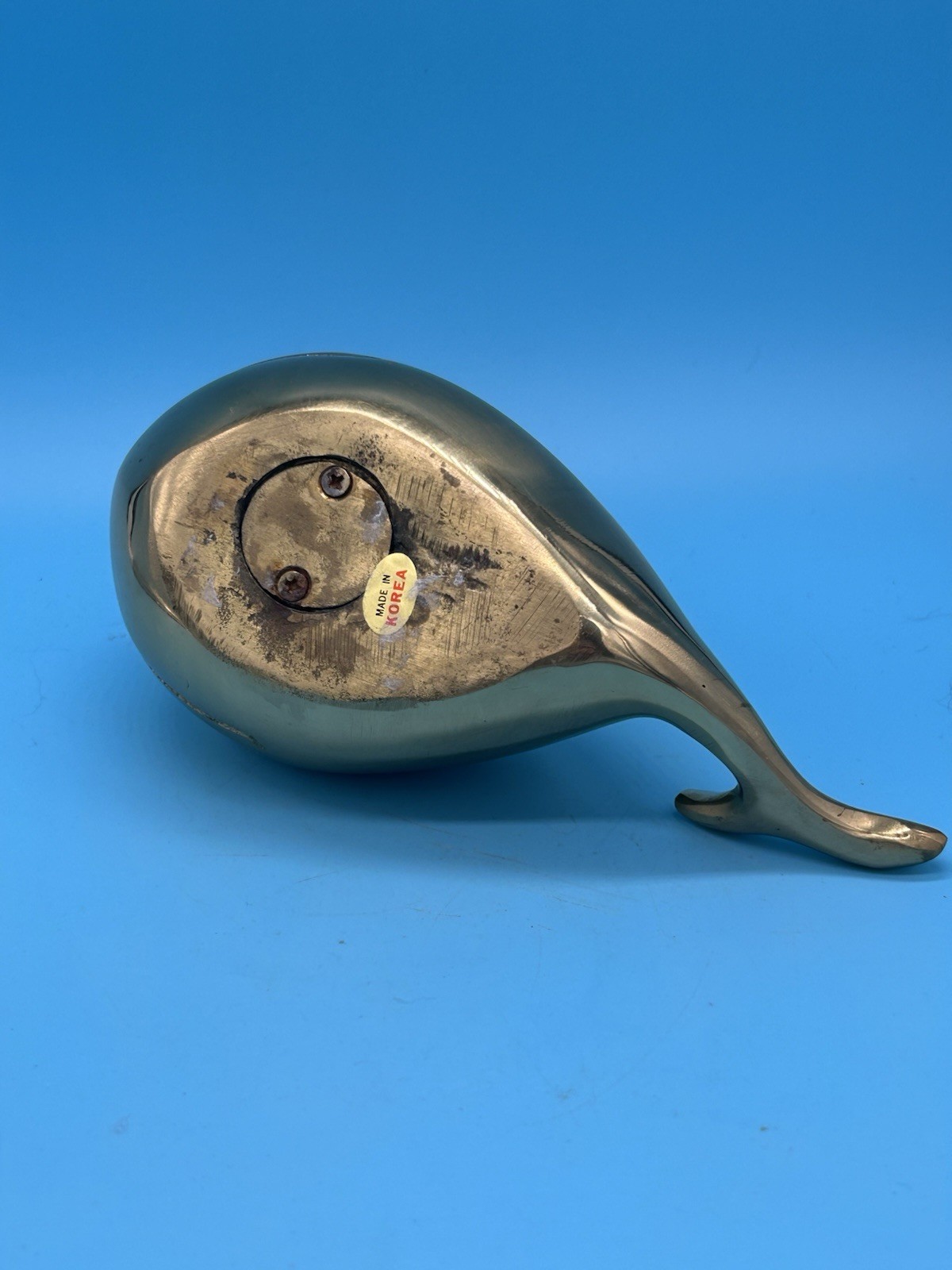 BRASS- Made in Korea Whale Bank, screw on base plate: screws are removable