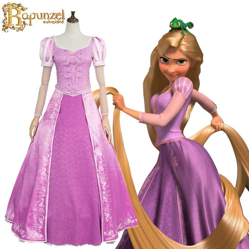 Tangled Rapunzel Cosplay Costume Dress Women Halloween Outfit