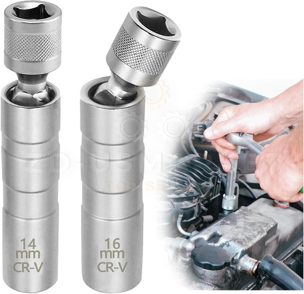 14mm & 16mm Thin Wall Magnetic Swivel Spark Plug Socket 12-Point Removal Tool