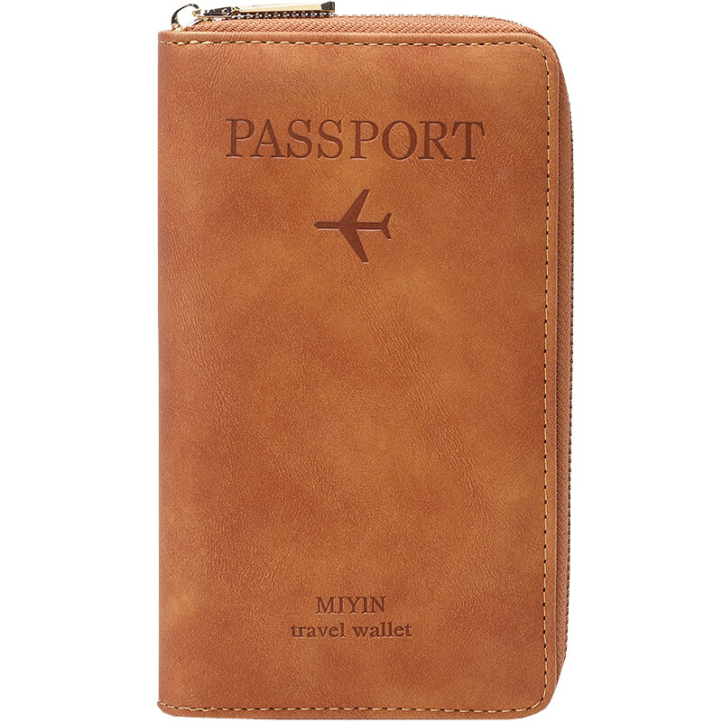 RFID Leather Travel Passport Case Cover Zipper Wallet Card Holder with Wristband