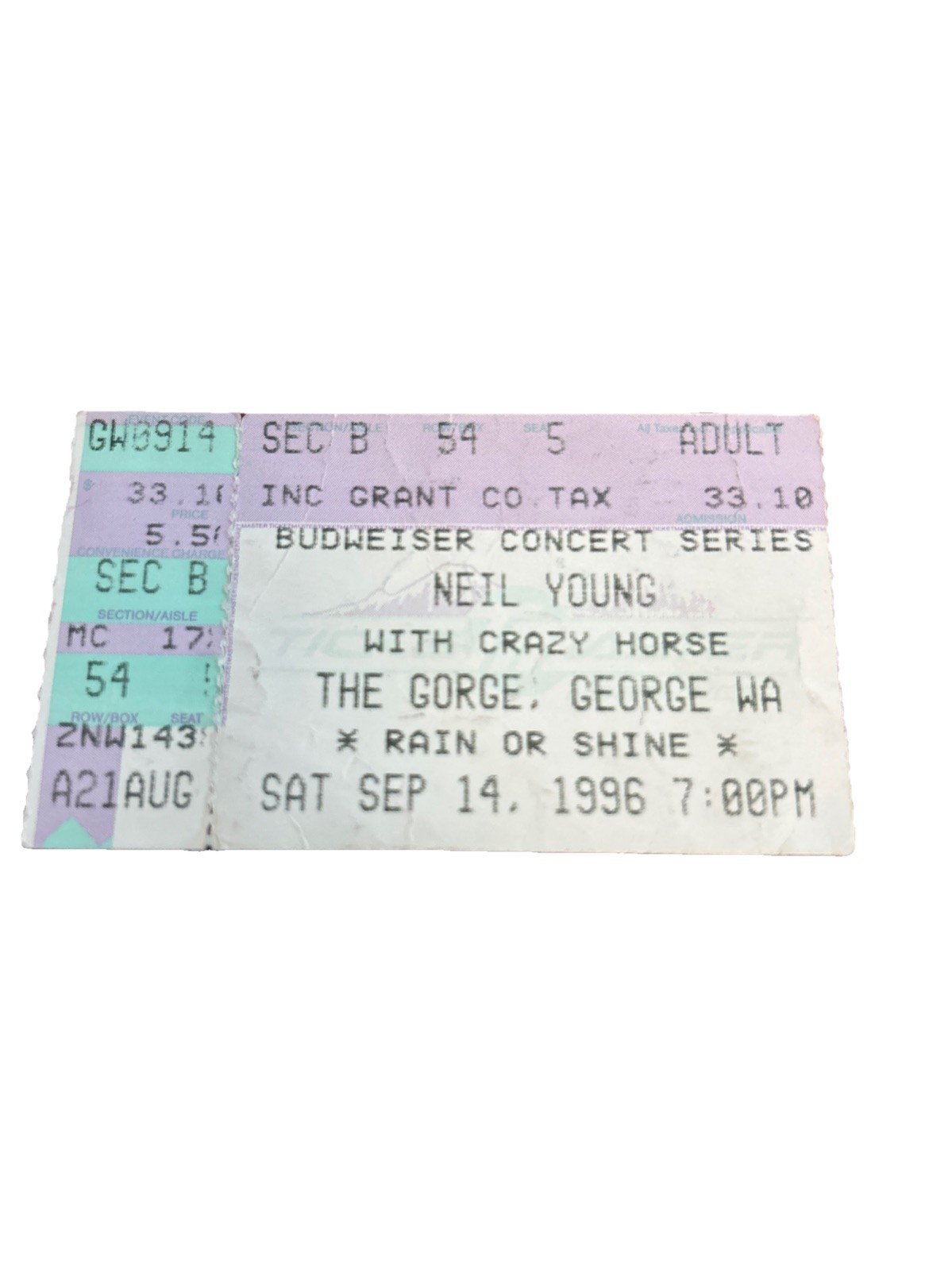 Neil Young & Crazy Horse w/Patti Smith 9/14/1996 Ticket Stub The Gorge George WA