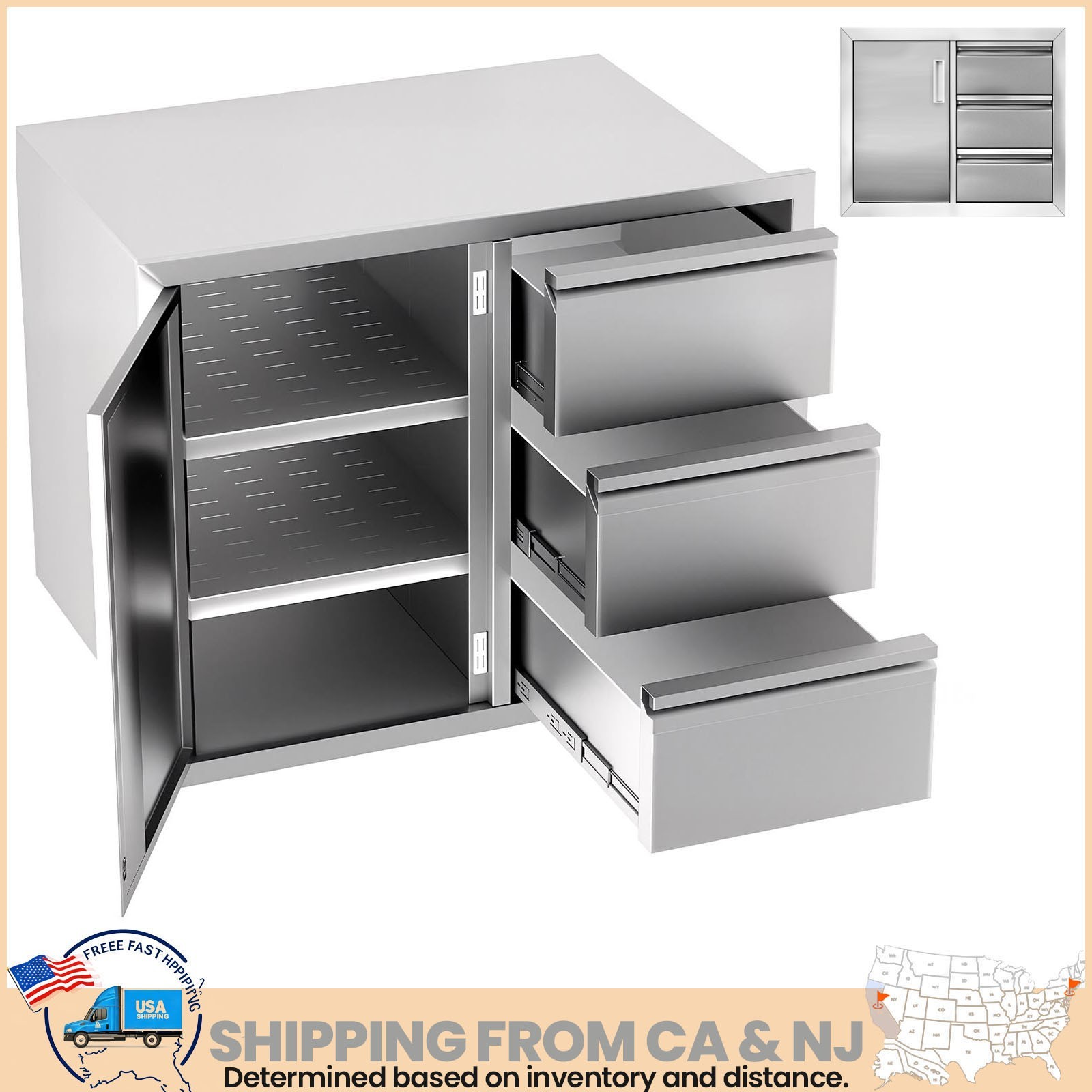 28"x22"Outdoor Kitchen BBQ Island Door Drawer Combo Access Drawers for BBQ Grill