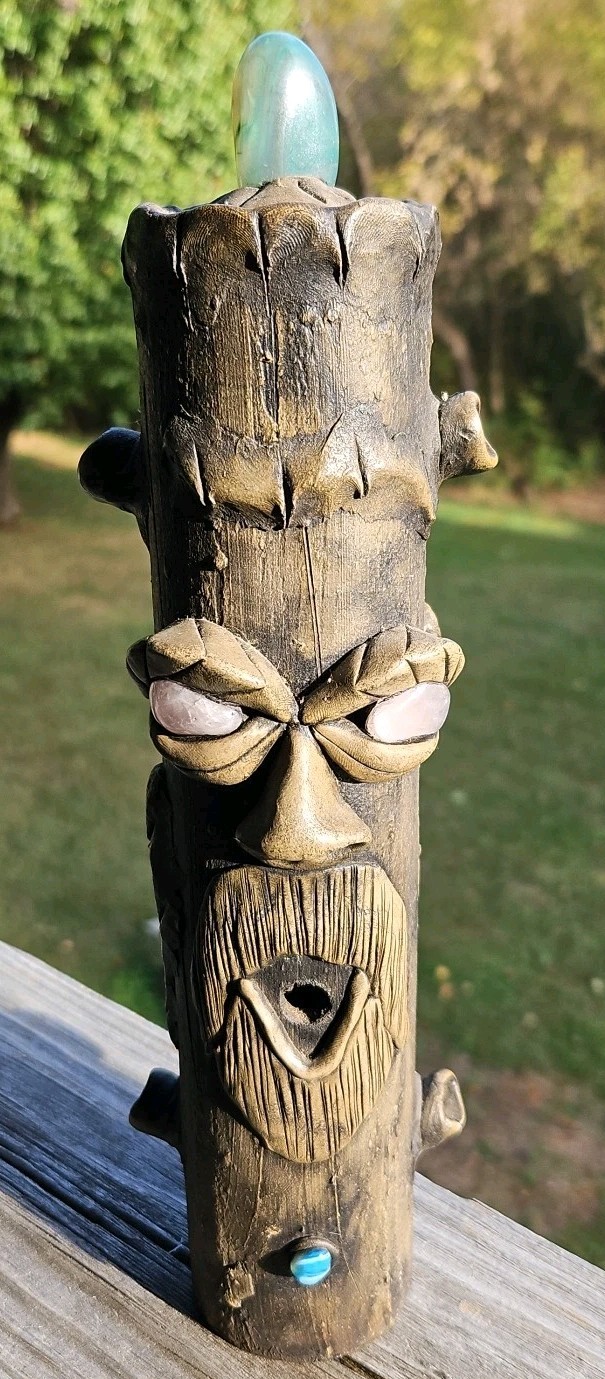 Tree Tower Incense Burner, Tiki Face With Stone Eyes, Smoker, Smoke