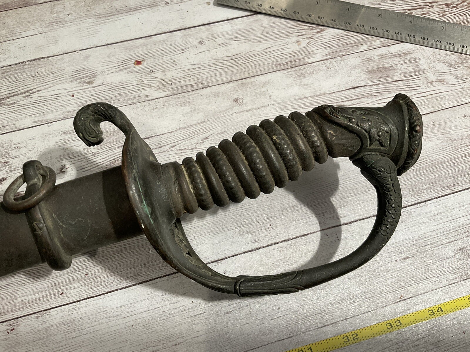 ORIGINAL CIVIL WAR BARN FIND CUSTOM USN OFFICER SWORD NAMED WITH METAL GRIP