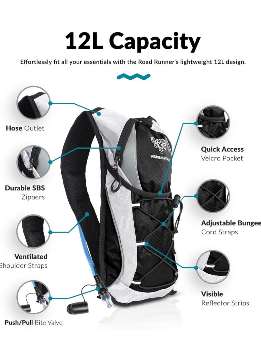 Water Buffalo Road Runner Hydration Backpack – Lightweight with 2L Bladder