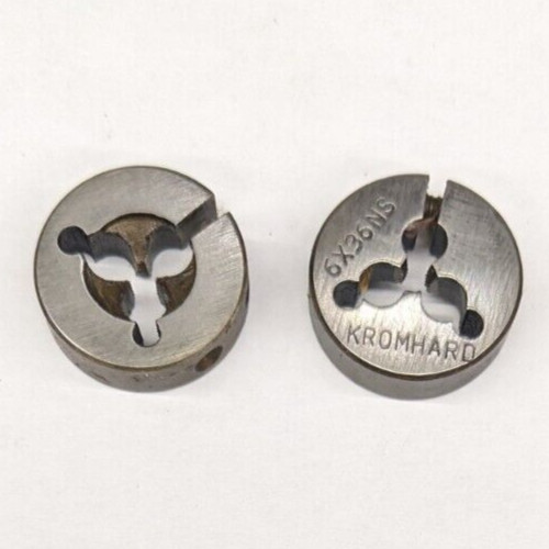 2 Kromhard 6-36 NS Round Dies 13/16" OD Screw Adjustable Die Carbon Steel USA