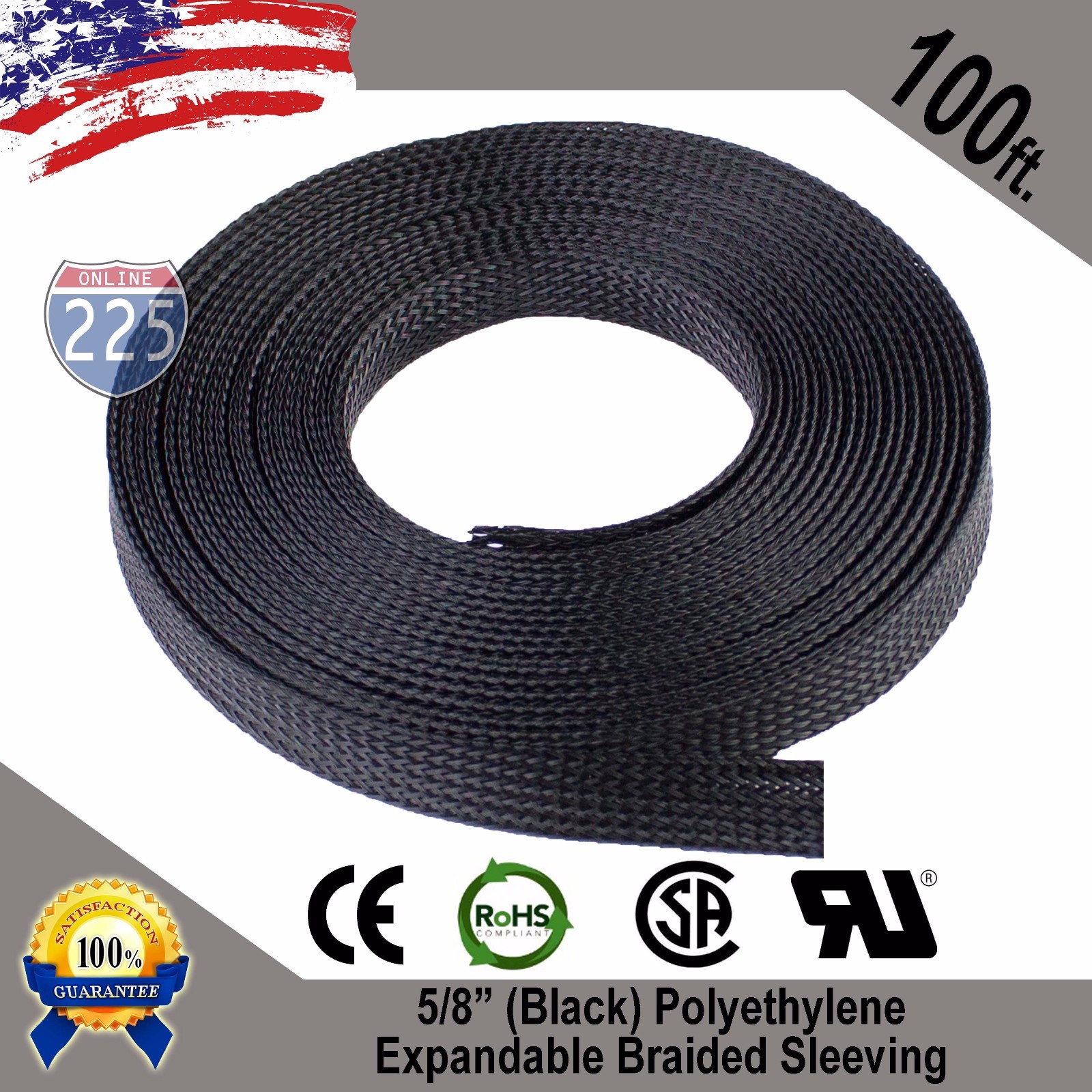 100 FT. 5/8" Black Expandable Wire Cable Sleeving Sheathing Braided Loom Tubing