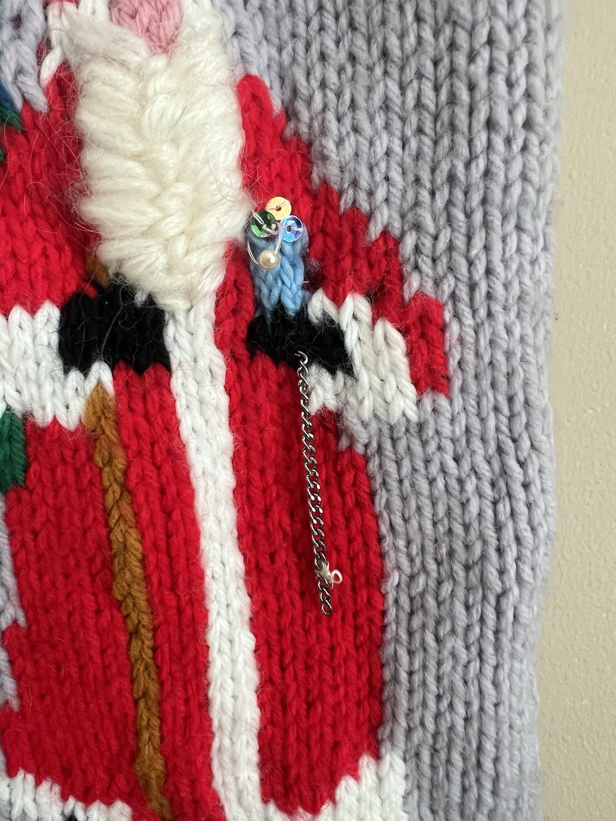 Christmas Stocking Vintage Handmade Santa Long Holiday Hand Knit