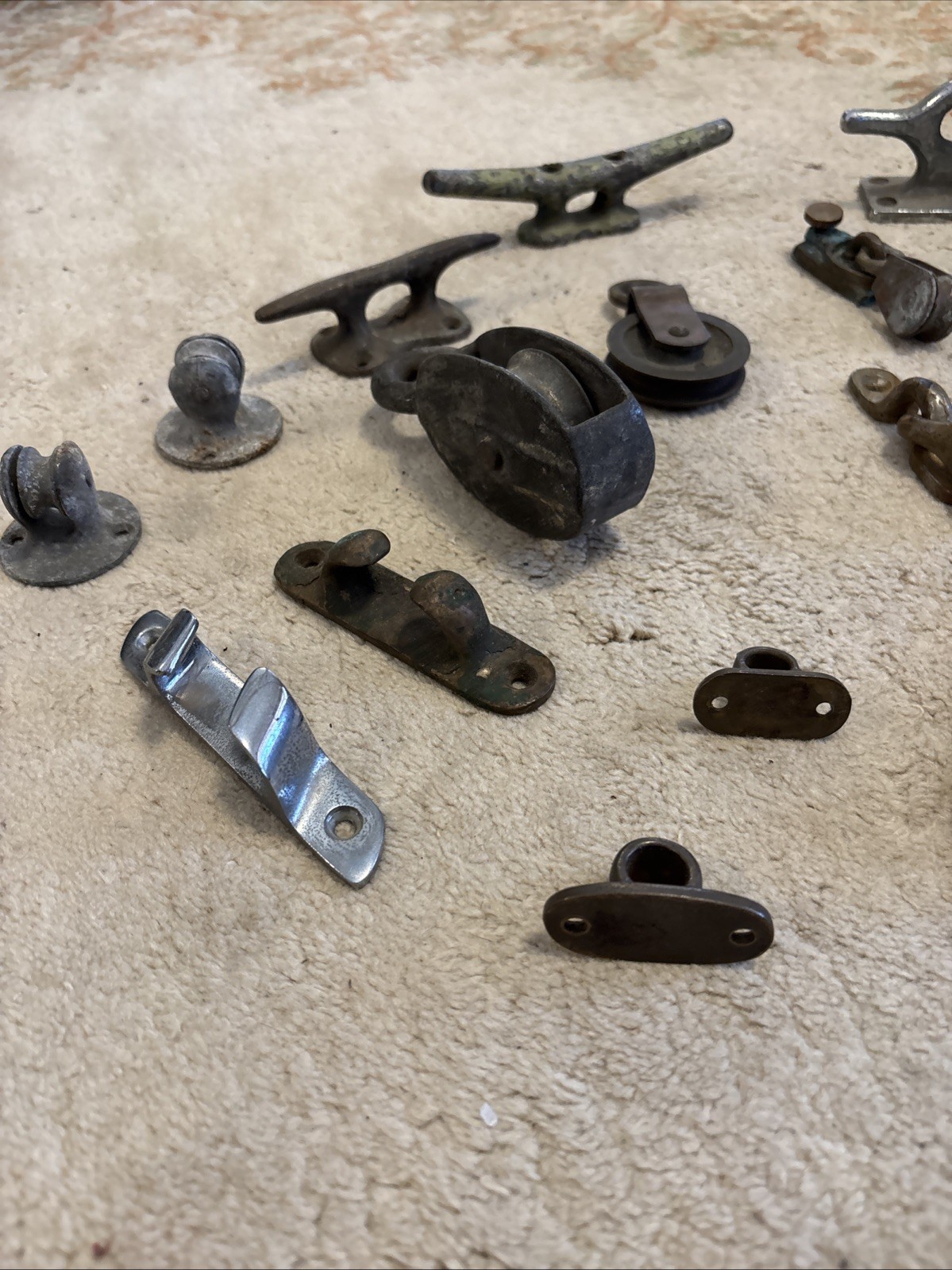 Vintage Boat Hardware Sailboat Runabout Brass Boat Hdwr. 17 Pulleys Cleats Etc.