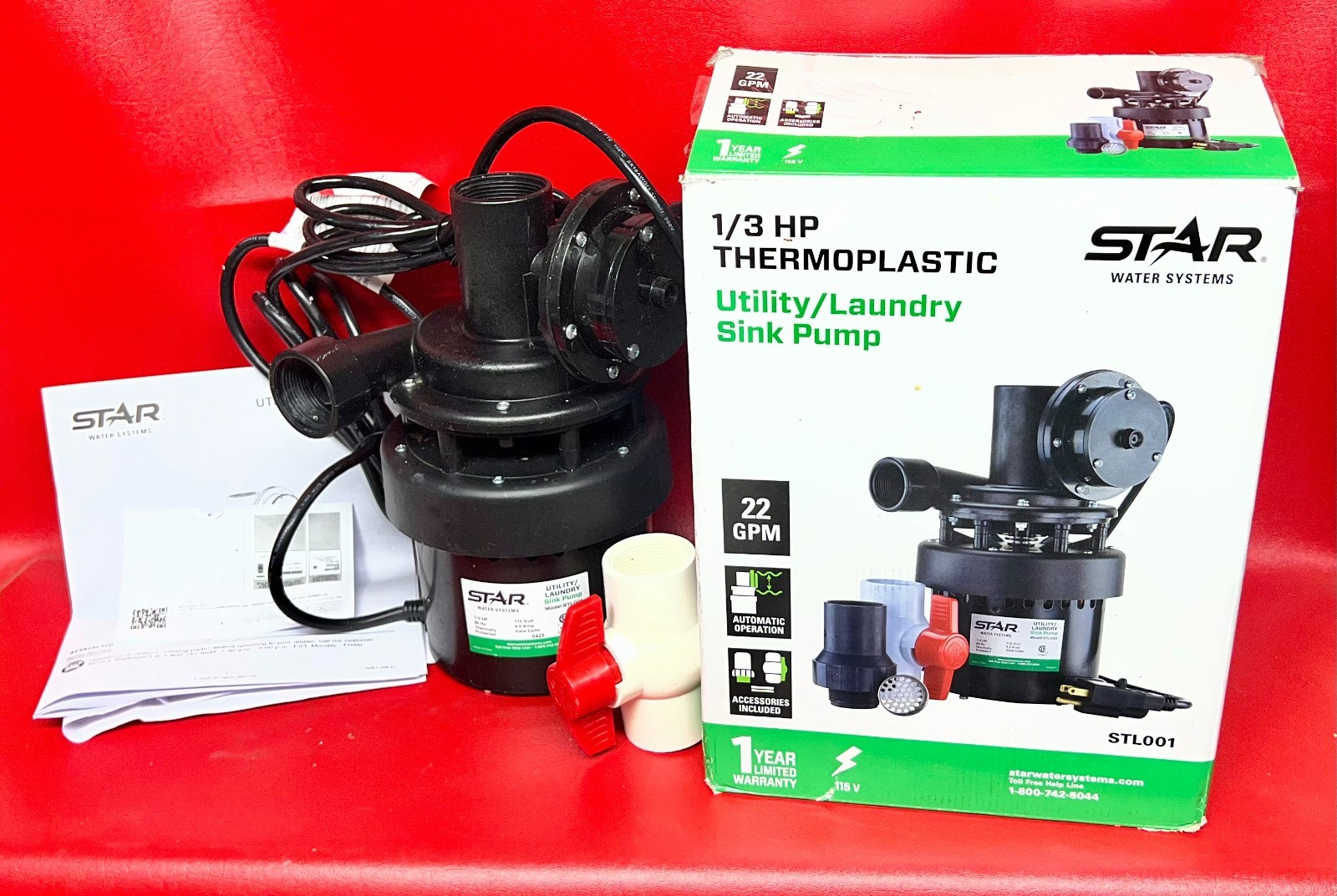 STAR WATER SYSTEM STL001 - 1/3 HP THERMOPLASTIC UTILITY/LAUNDRY SINK PUMP 22GPM