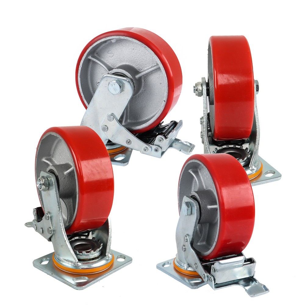 4 Pack 6 Inch Heavy Duty Red Caster Wheels Swivel Plate Total Lock Brake