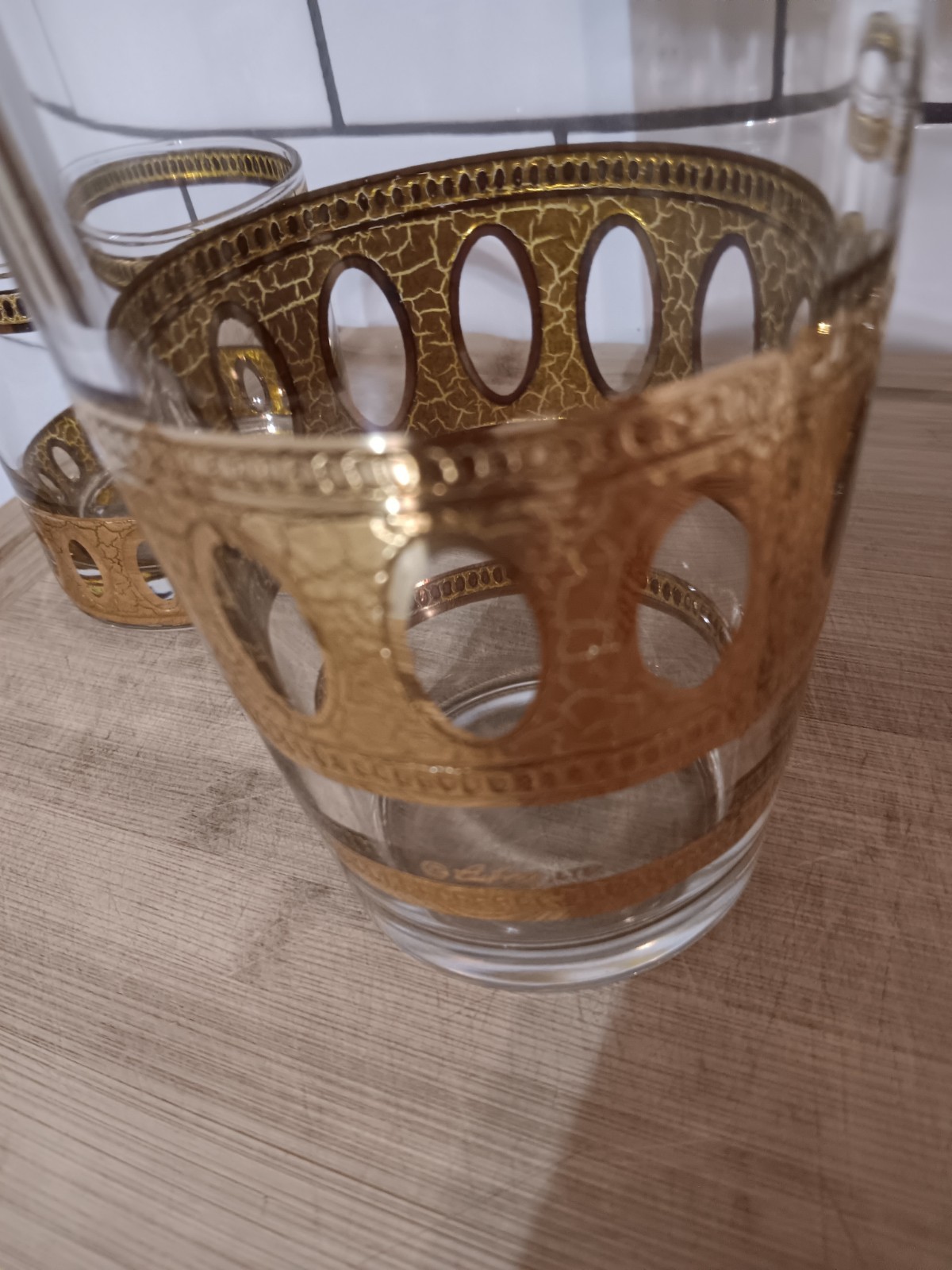 Vtg MCM 60s Culver Antigua Cocktail Shaker Low Ball 5 Pc Barware Set 22k Gold