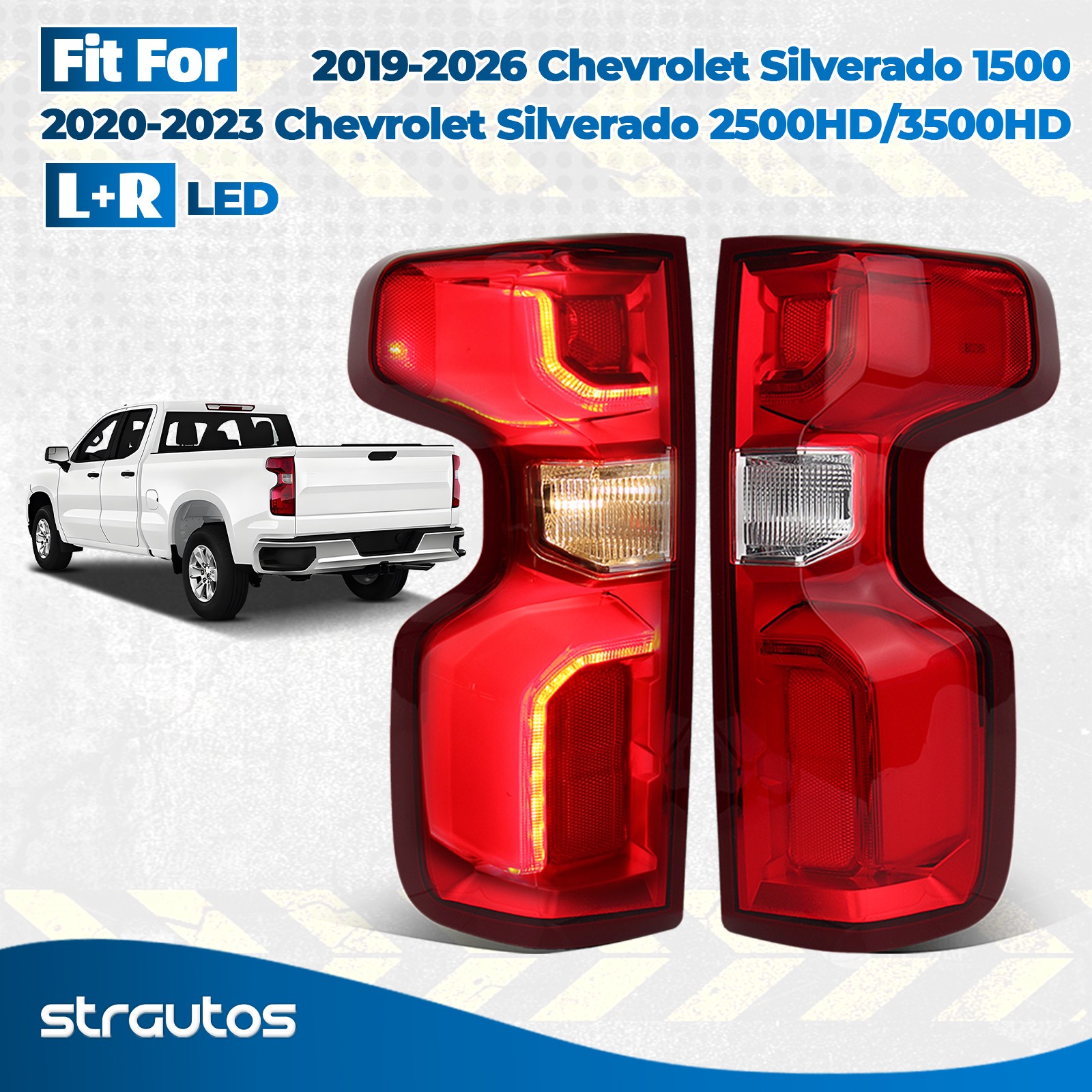 Pair LED Tail Light For 2019-2026 Chevy Silverado 1500 Brake Lamp W/Bulb LH+RH