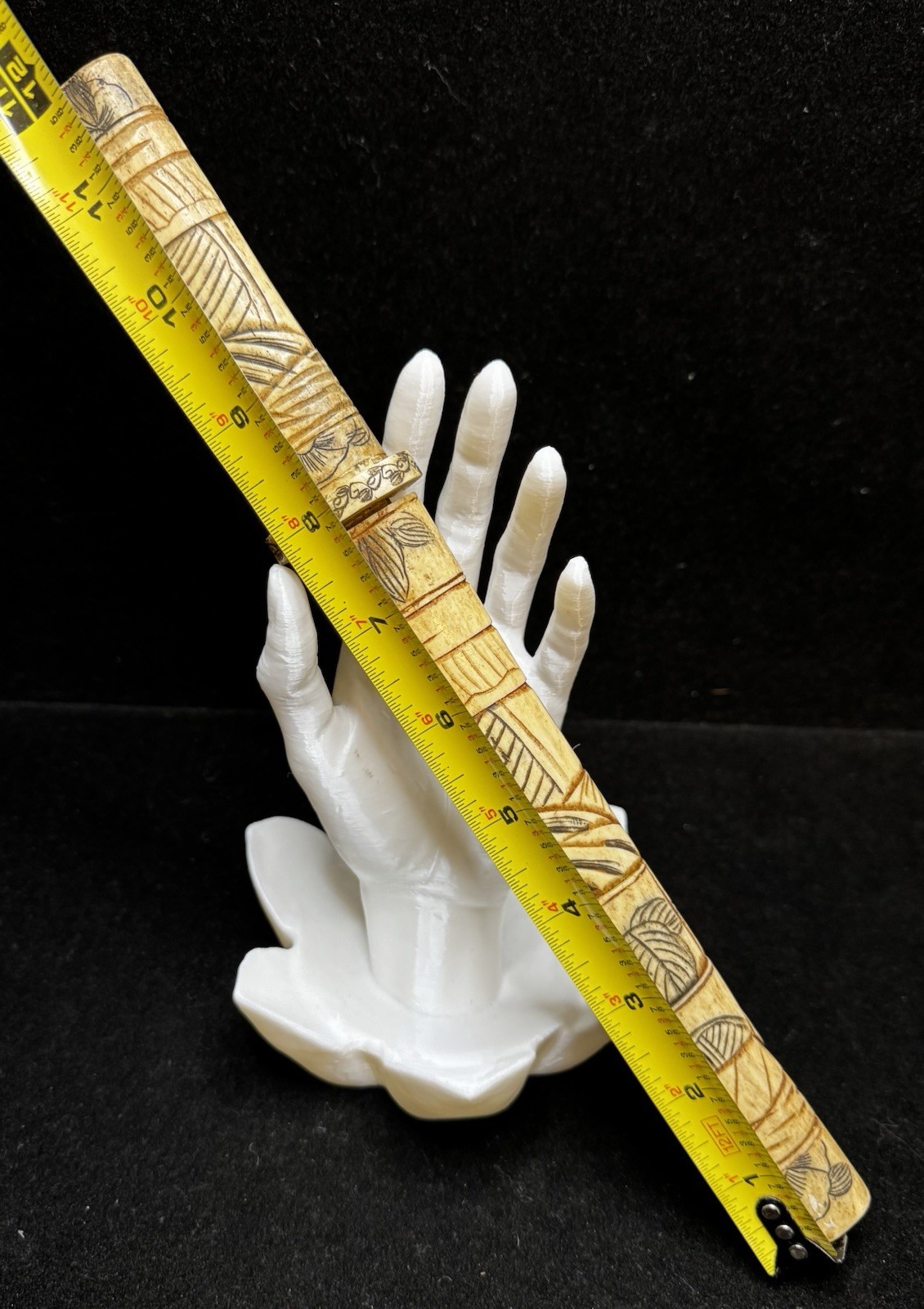 Antique Japanese Meiji Prd. Carved Tanto Dagger Sword w/ Scabbard Brass Mnt