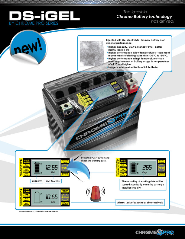 YTX4L-BS Chrome Pro Series Rechargeable iGel Powersports Battery for Scooters