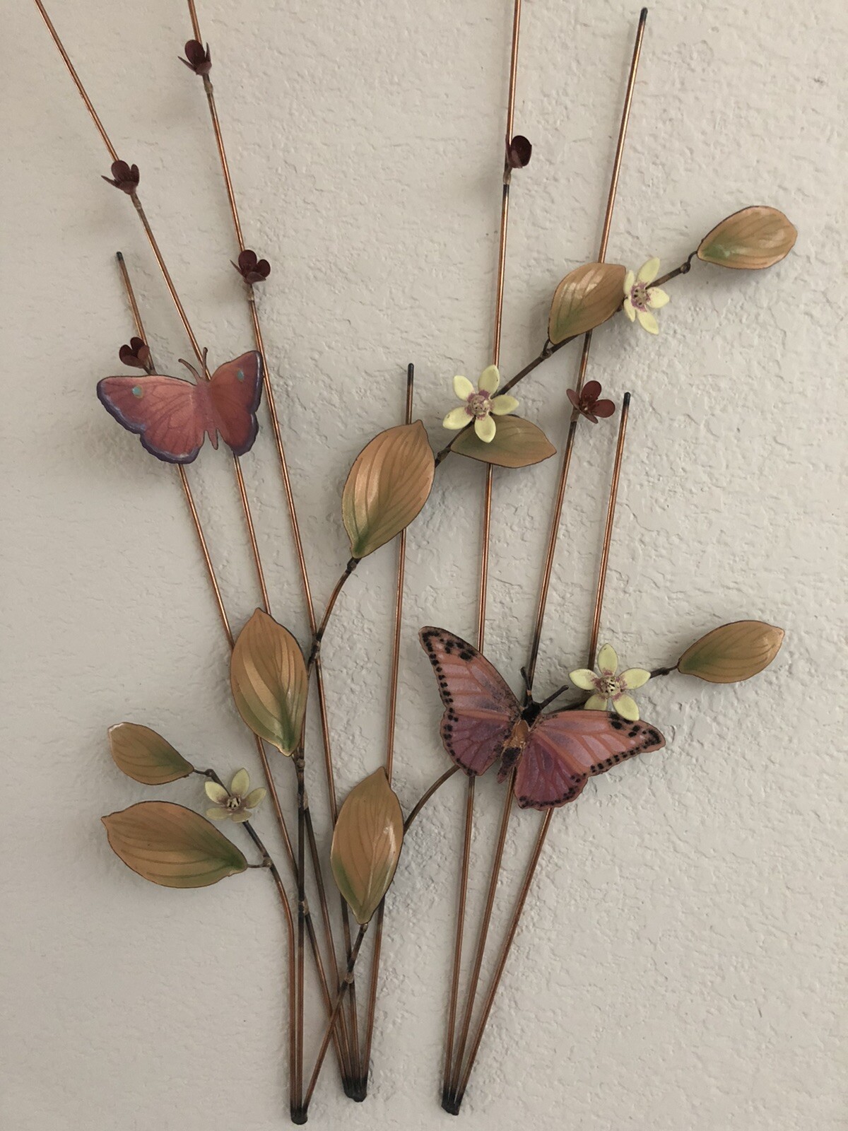 Lovely BUTTERFLY  FLOWER WALL SCULPTURE Bovano of Cheshire Copper Enamel Metal