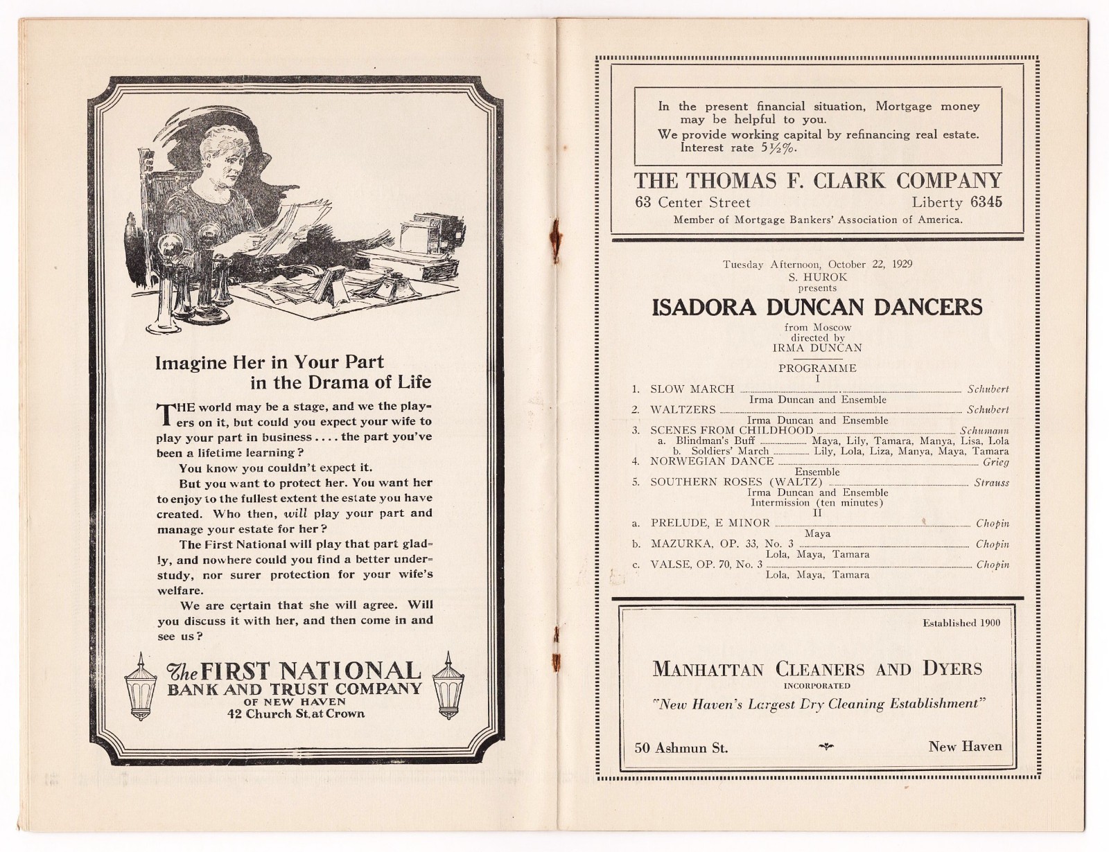 Janet Beecher in "COURAGE" and the ISADORA DUNCAN DANCERS 1929 New Haven Program