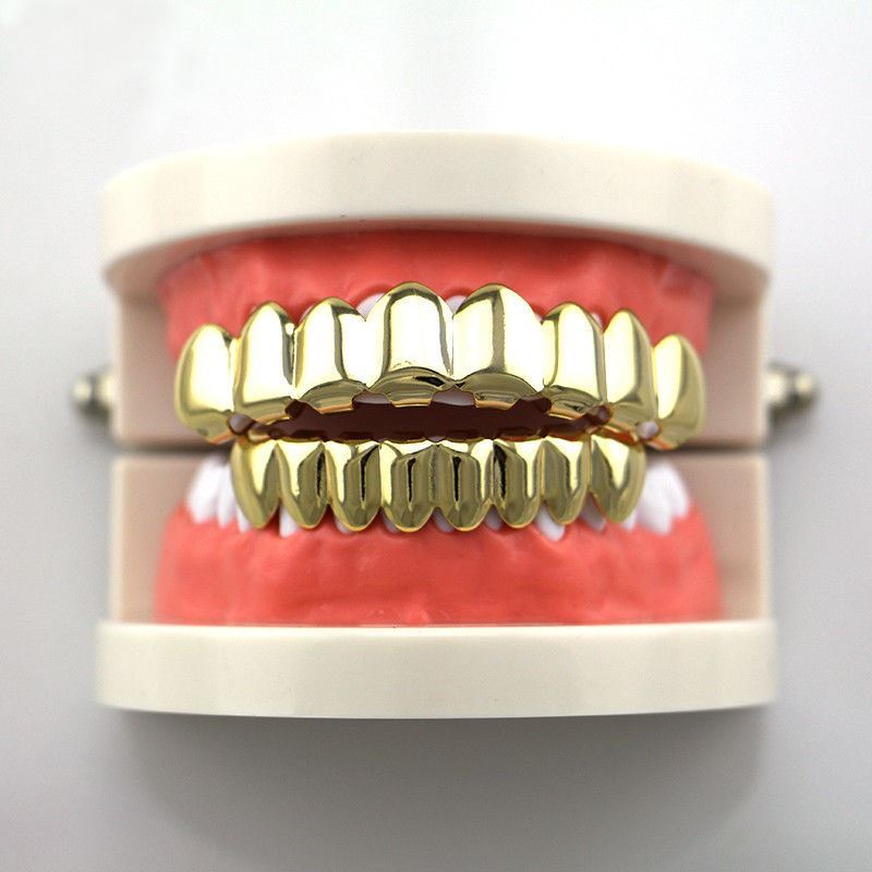14K Gold Plated HipHop Teeth Grillz Top&Bottom Grill Set Bonus Wax*HIGH QUALITY*