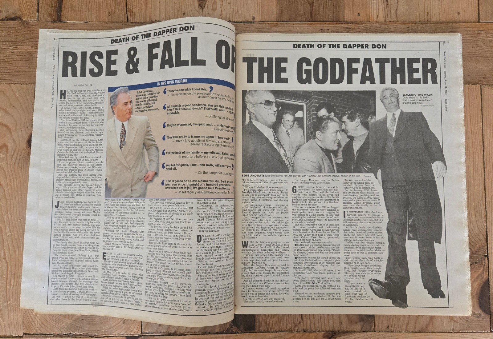 “DAPPER DON DEAD” – Gangster John Gotti Death - New York Post – June 11, 2002
