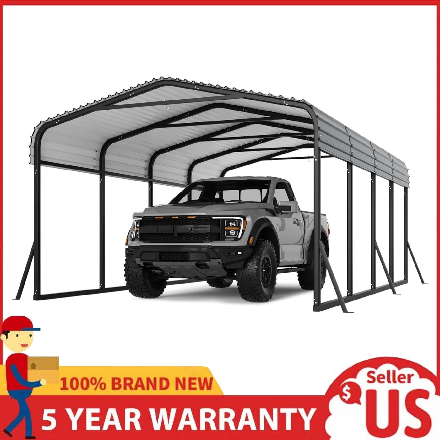 12'x20' Metal Carport, Heavy Duty Galvanized Steel Roof Canopy Car Shelter Truck