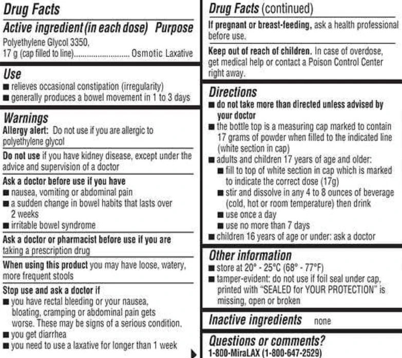 2 PaCK MiraLAX Laxative Powder 45 Days - 68 Doses, 40.8