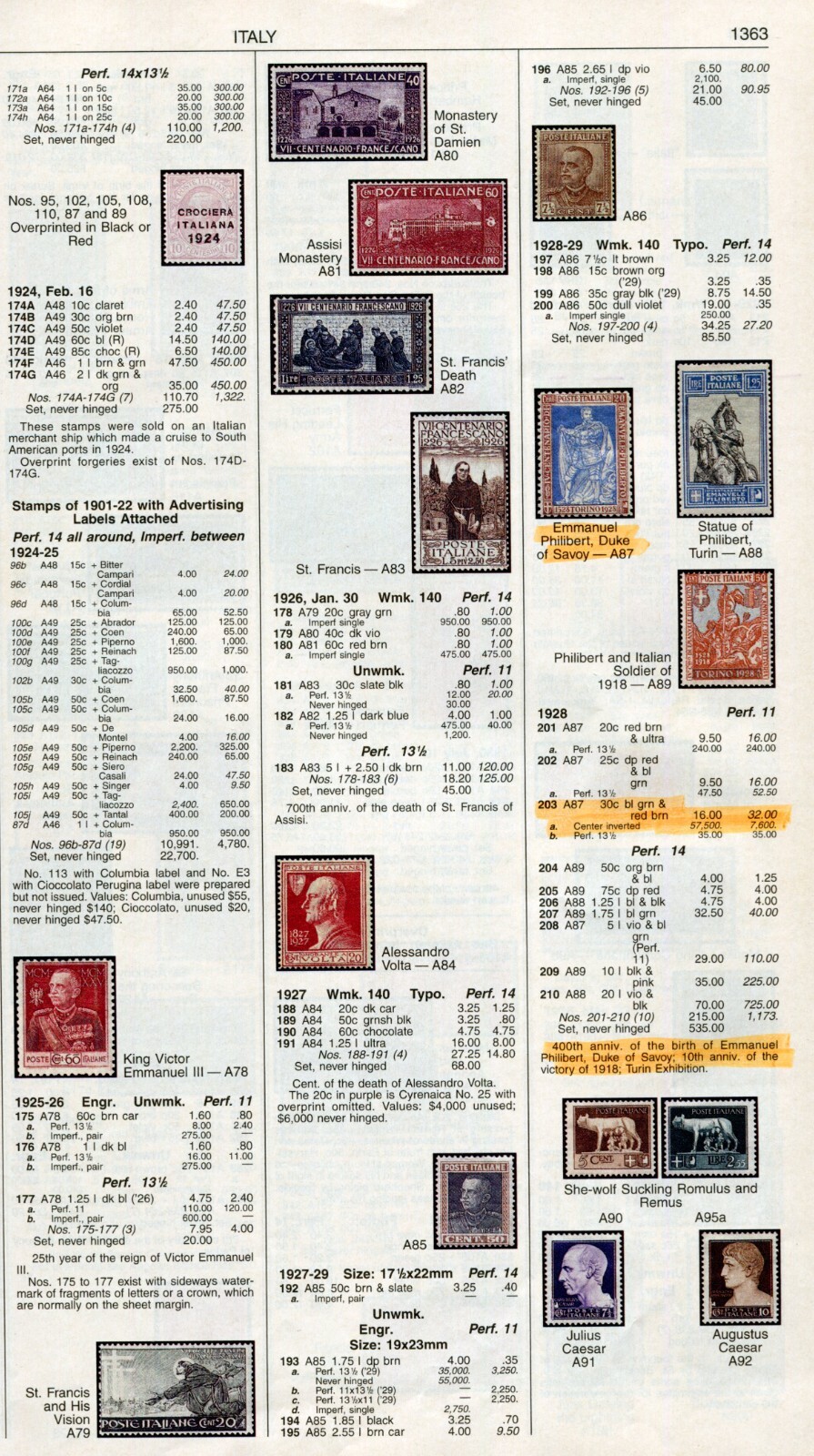 ITALY 1928 - FASCIST ERA MISPRINTED STAMP - Scott #203a with IMAGE INVERTED /223