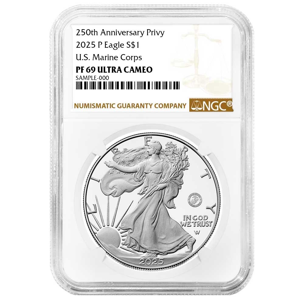 2025-P Proof $1 American Silver Eagle Marine Corps Privy NGC PF69UC Brown Label