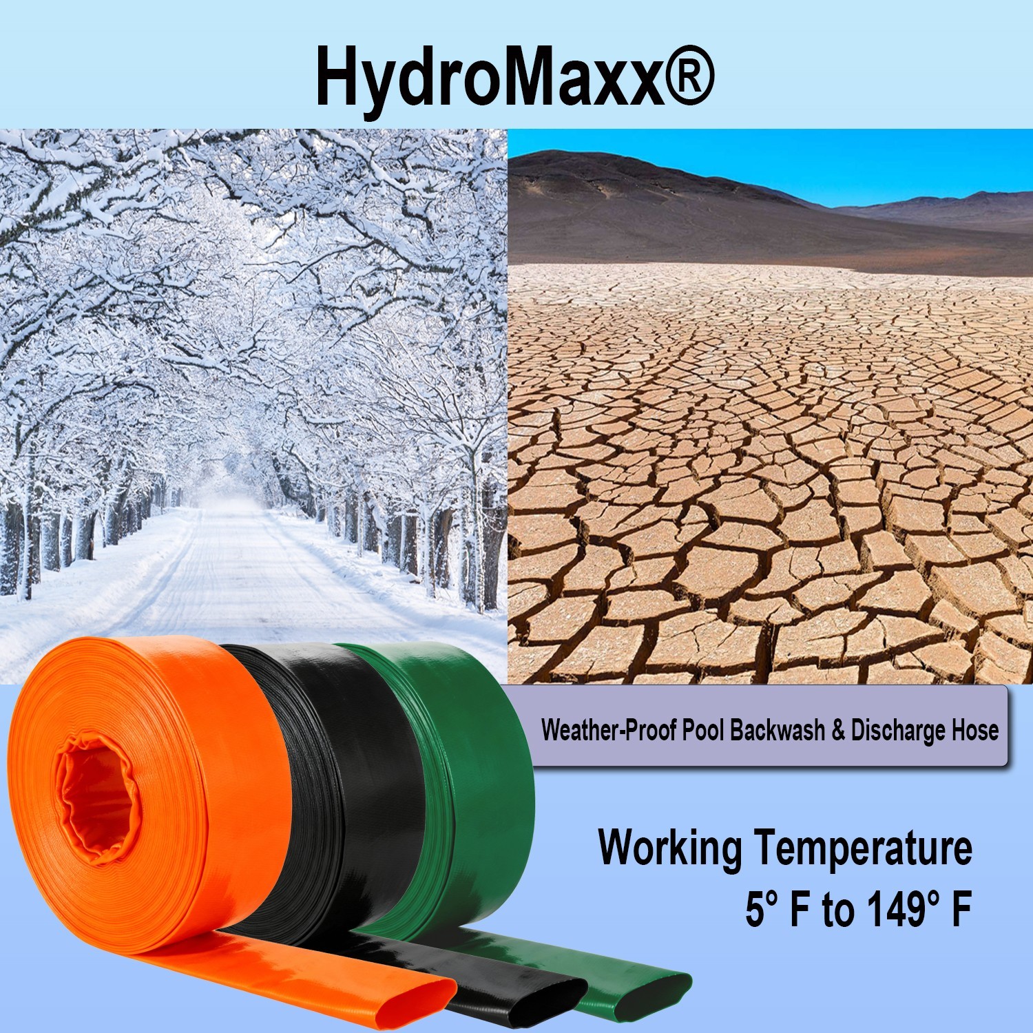 6 Bar Agricultural Grade PVC Lay Flat Discharge Hose - Green, Orange & Black