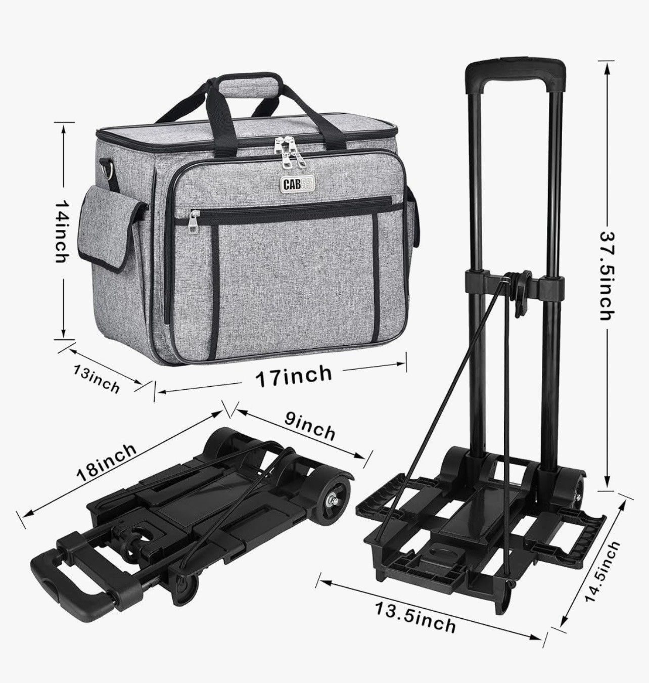 CAB55 Rolling Sewing Machine Case with Detachable Lightweight Aluminum Trolley