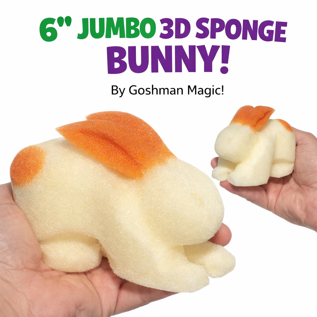 6” Jumbo 3D SPONGE BUNNY 1 Deluxe Goshman Close Up Magic Trick White Foam Rabbit