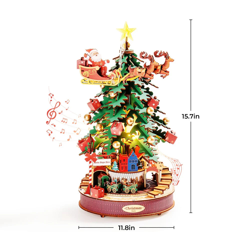ROKR Rolife Christmas Tree Christmas Dream Gift Factory Wooden Music Box 3D Toys